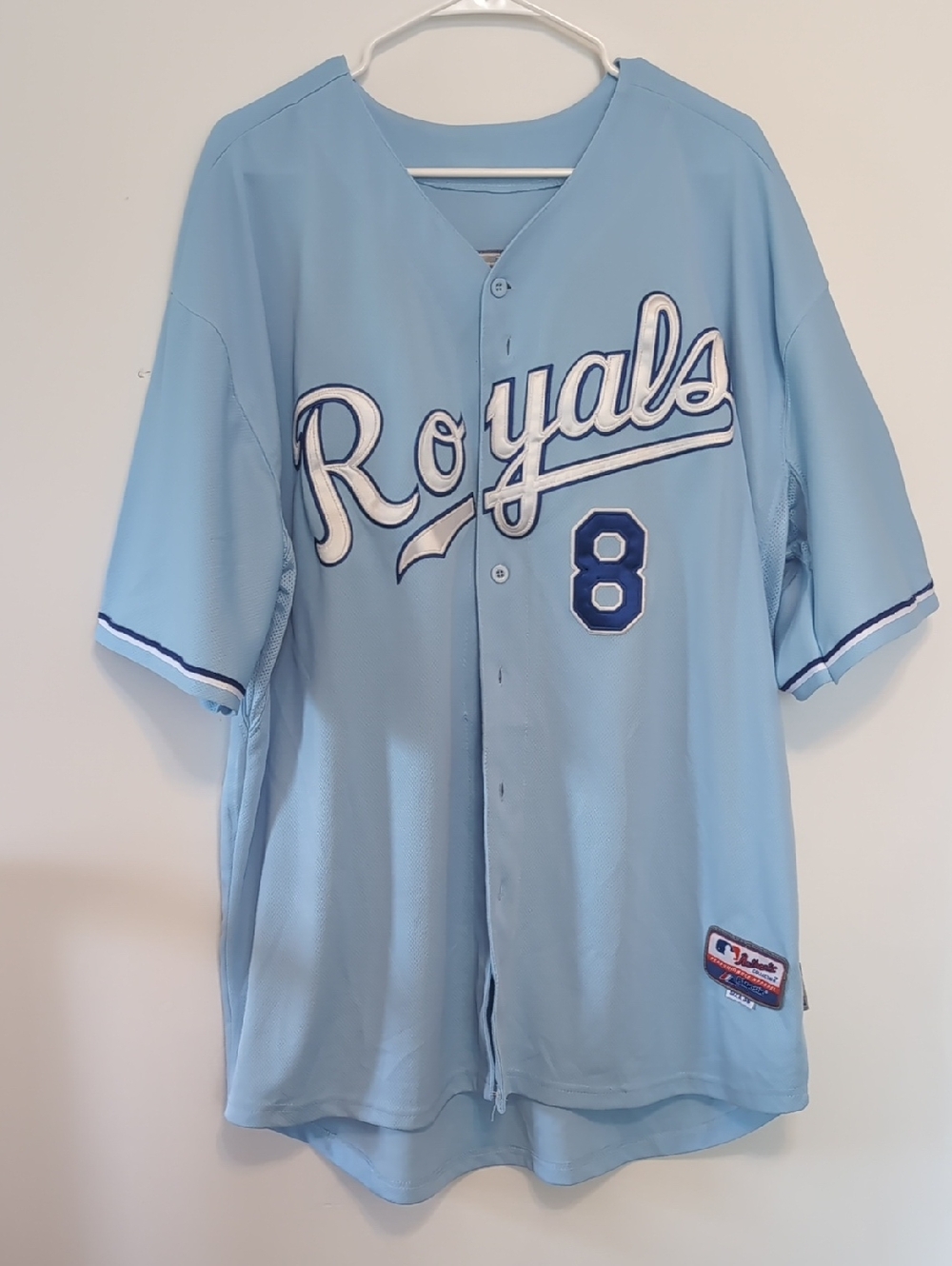 Kansas City Royals Mike Moustakas Light Blue Jersey Cool Base Size 56 - Picture 1 of 5